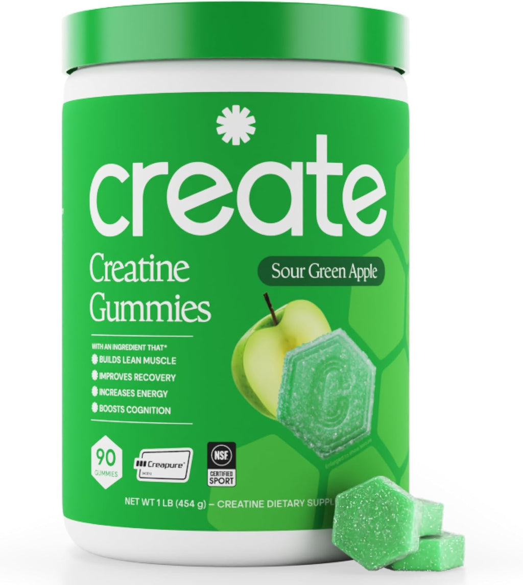 Create Creatine Monohydrate Gummies for Women and Men, Sour Apple, 90ct , ( pack of 2 )