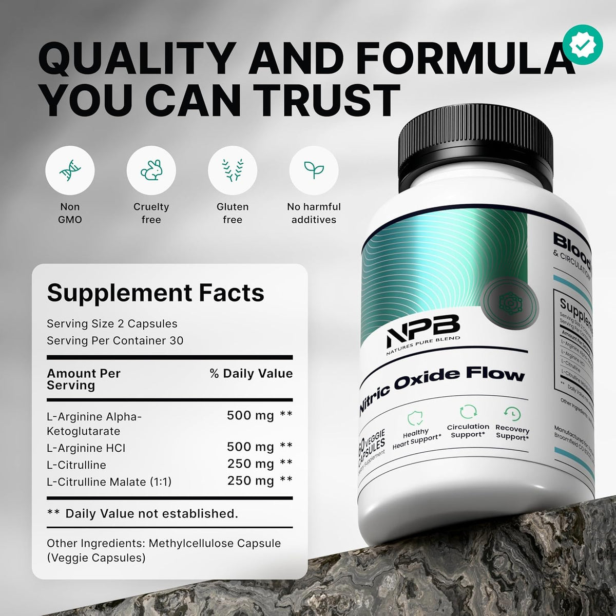 Nitric Oxide Flow Blood Pressure Support Improve Circulation-Natures Pure Blend 60 capsules(PACK OF 3)