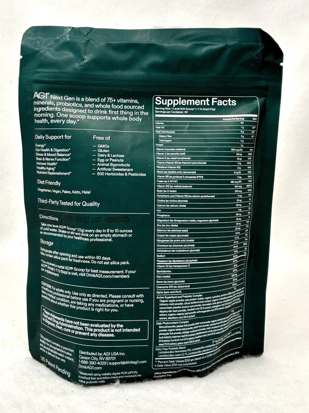AG1 Athletic Greens Next Gen Daily Foundational Nutrition 390g 30 day supply ( pack of 2)