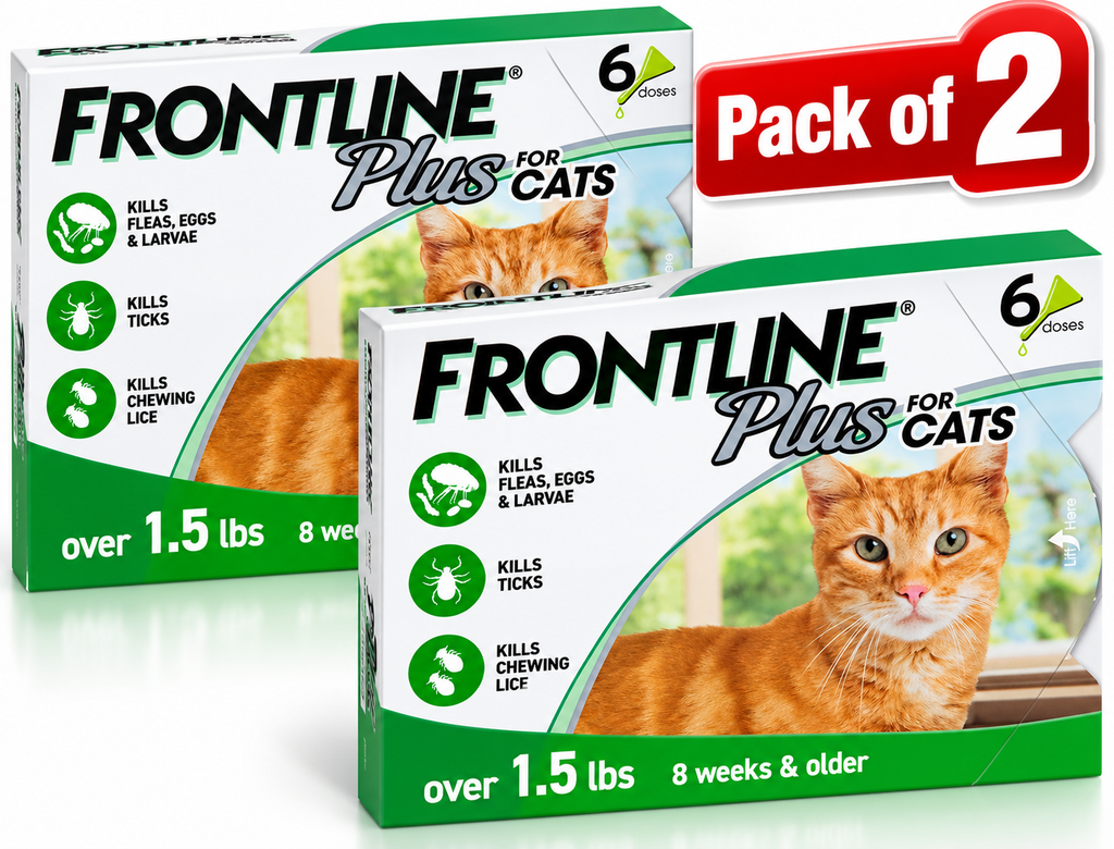 FRONTLINE Plus Flea and Tick Treatment for Cats over 1.5 lbs., 6 Treatments NEW (PACK OF TWO)