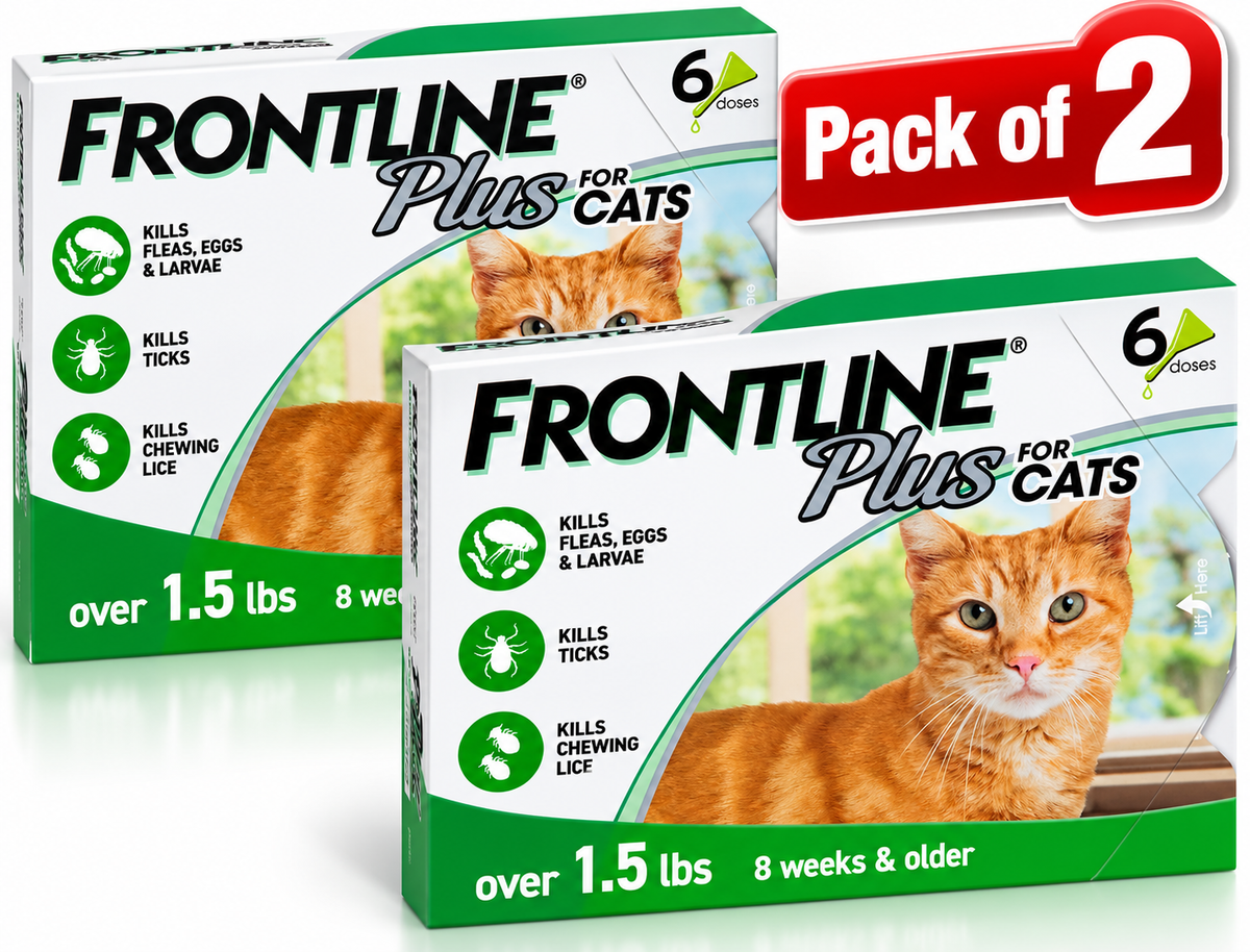 FRONTLINE Plus Flea and Tick Treatment for Cats over 1.5 lbs., 6 Treatments NEW (PACK OF TWO)