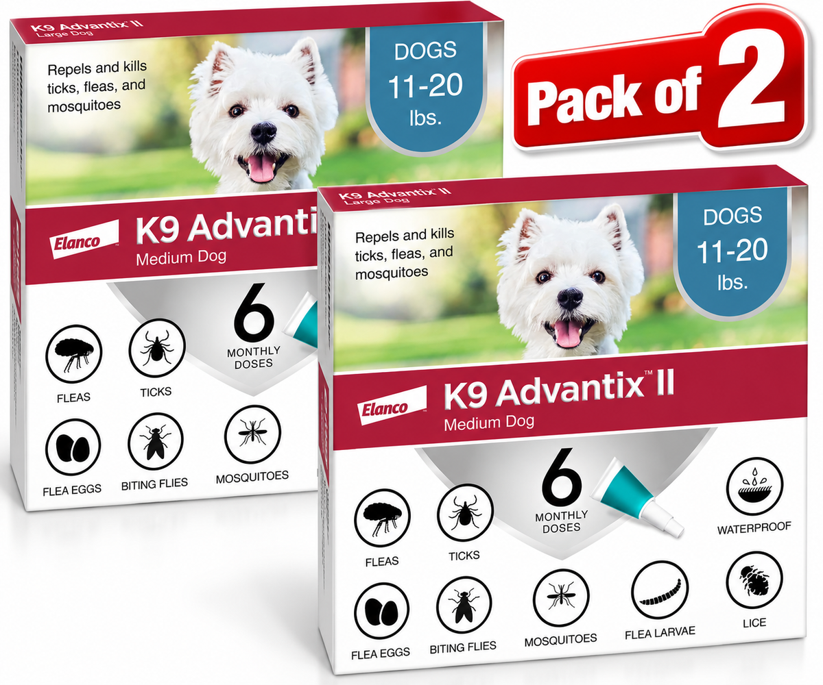 K9 Advantix II Flea and Tick Treatment for Medium Dogs 11-20lbs ,6 Doses ( PACK OF TWO)