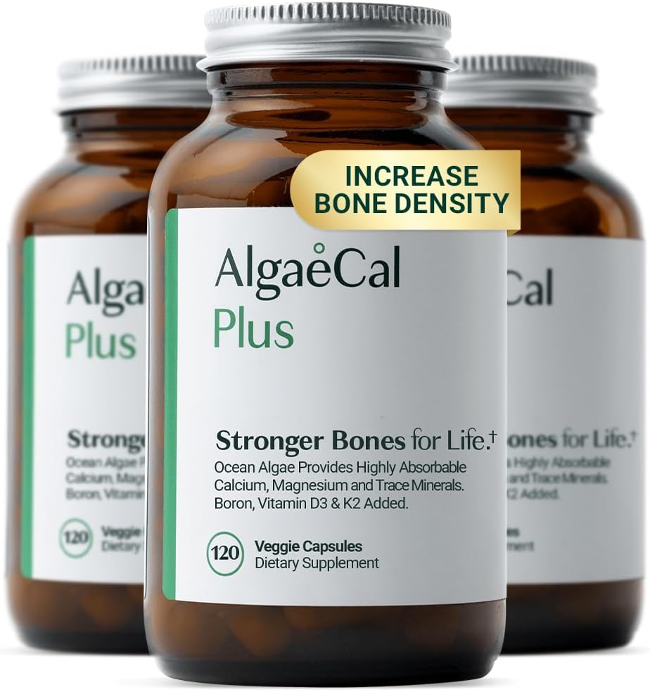 ALGAECAL Plus Calcium Supplement for Bone Density, D3 K2, 120 Caps, 3 Packs