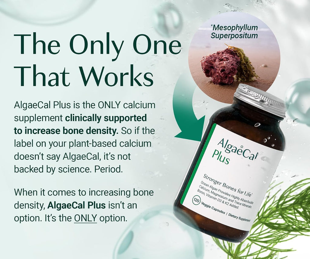 ALGAECAL Plus Calcium Supplement for Bone Density, D3 K2, 120 Caps, 3 Packs