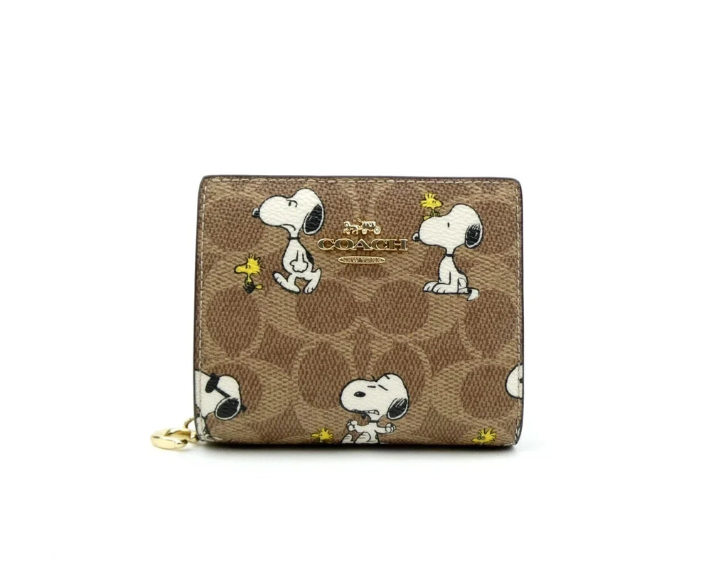 Coach x Peanuts Snap Wallet CBN32 Signature Canvas with Snoopy Print – New
