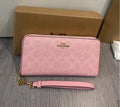 Coach Long Zip Around Wallet CW778 Signature Canvas Powder Pink