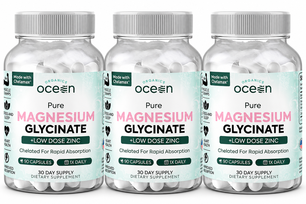 Organics Ocean Pure Magnesium Glycinate Low Dose Zinc Chelated 90 Capsules NEW (PACK OF THREE)
