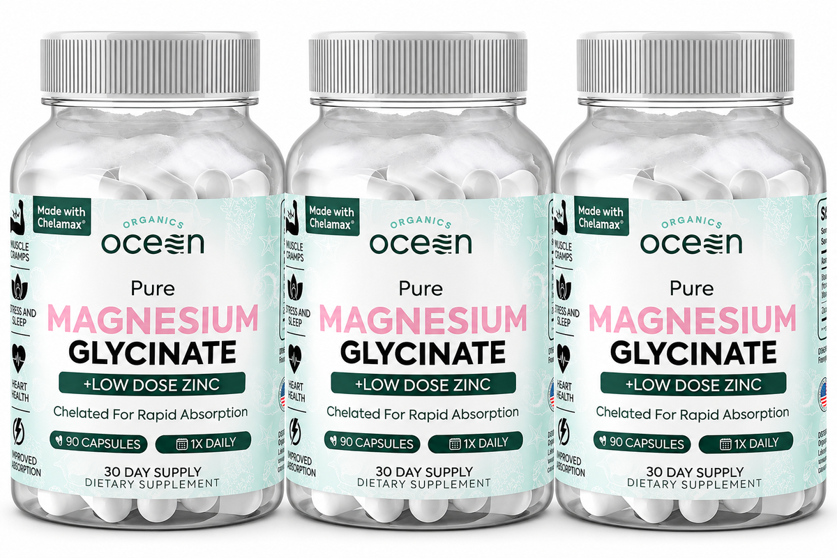 Organics Ocean Pure Magnesium Glycinate Low Dose Zinc Chelated 90 Capsules NEW (PACK OF THREE)