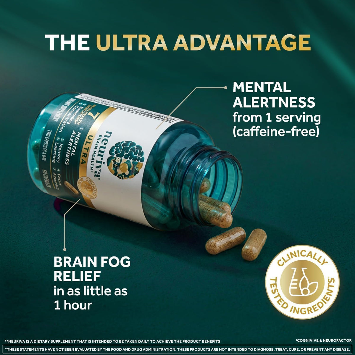 Neuriva Ultra Brain Health Supplement – Cognivive, NeuroFactor & Phosphatidylserine – 60 Capsules Each, Pack of 2 (120 Total) – Caffeine-Free