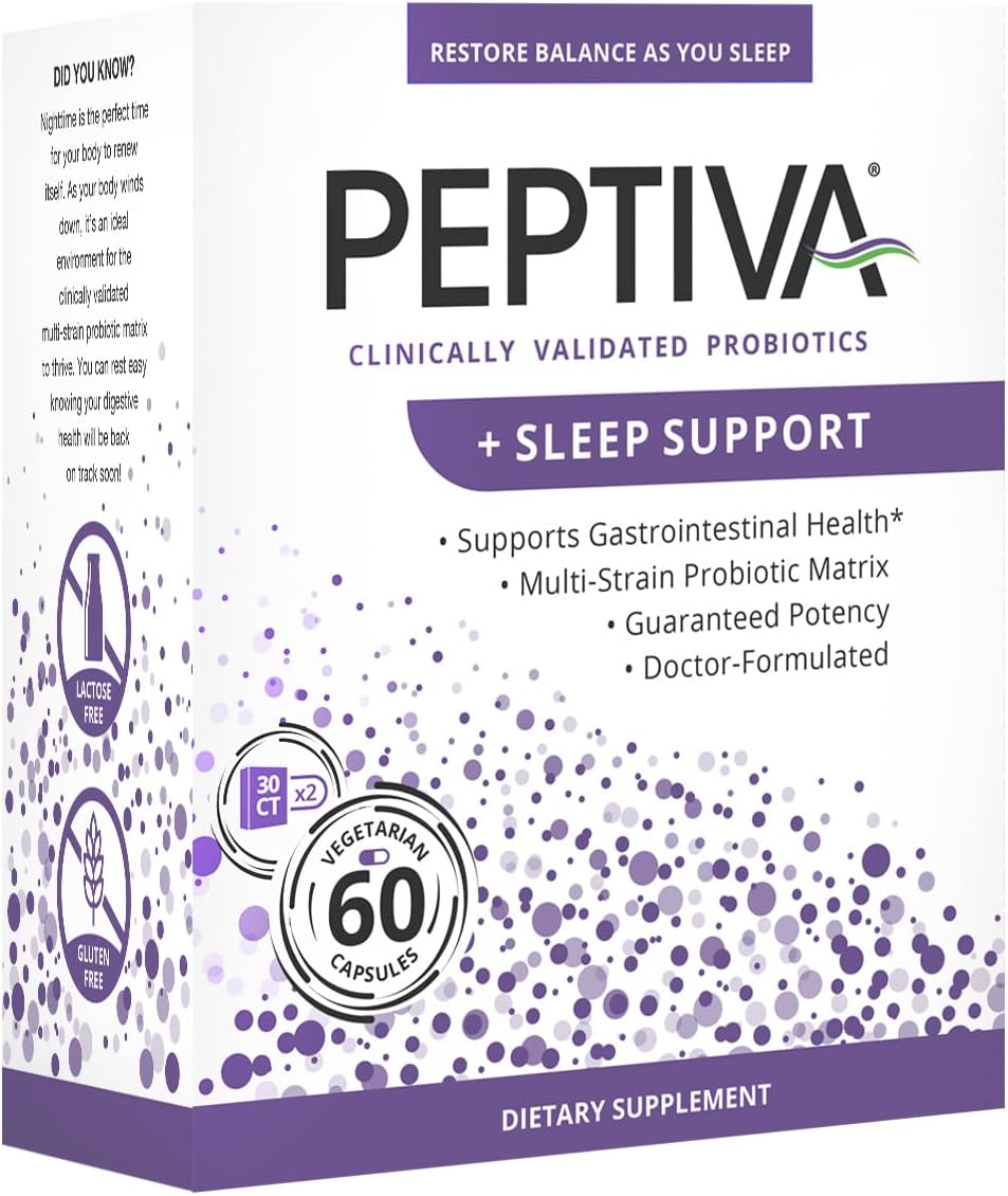 Peptiva Probiotics + Sleep Support 26 Billion CFU – 60 Vegetarian Capsules Each, Pack of 2 (120 Total) – Factory Sealed