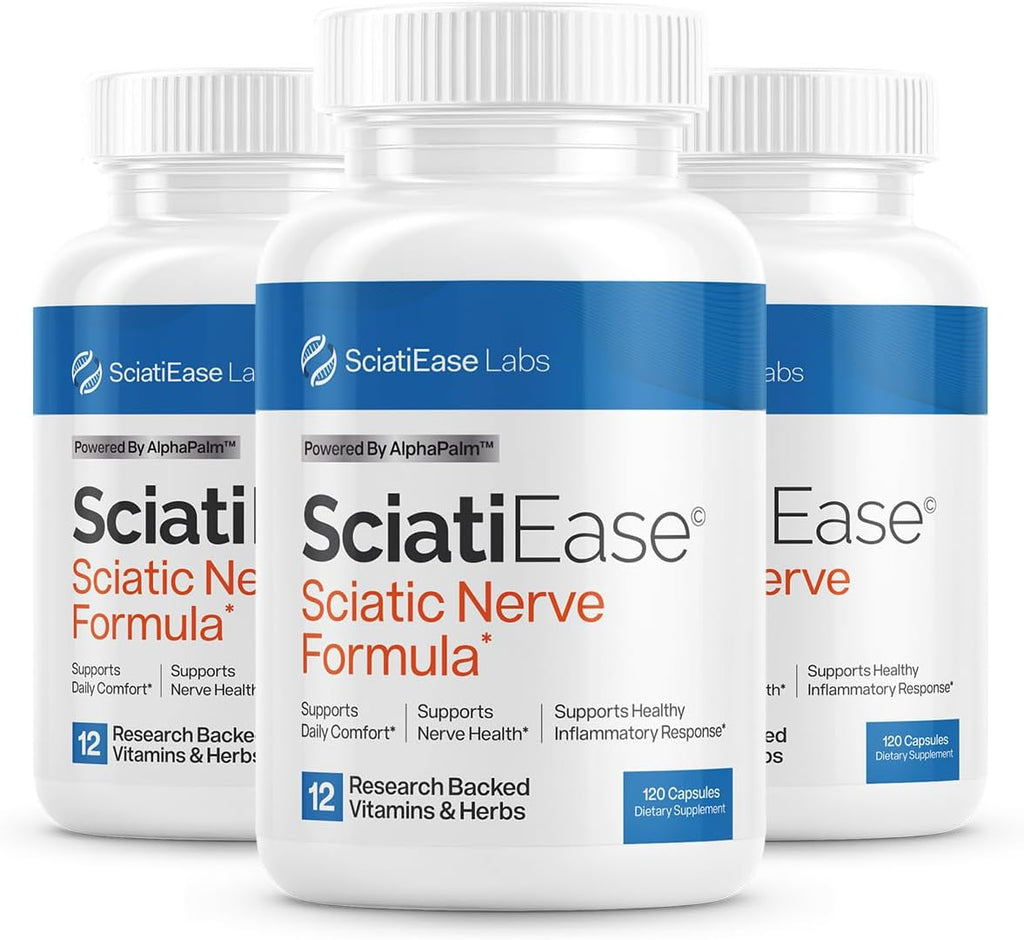 SciatiEase Sciatic Nerve Health Support Formula – 120 Capsules Each – 3 Bottles (360 Capsules)